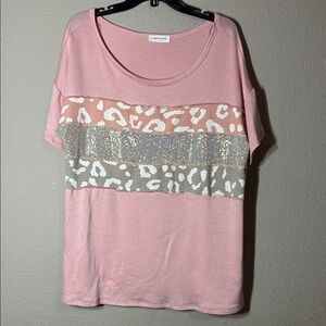 Pink and Gray Leopard Print Top